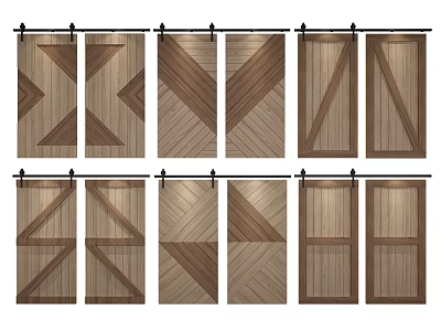 Various Wooden Barn Doors With Unique Panel Designs For Modern Home Interior 3d model