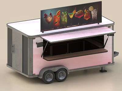 Pink Gray Mobile Food Cart With Top Display Screen Showing Drinks And Open Window 3d model