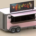Pink Gray Mobile Food Cart With Top Display Screen Showing Drinks And Open Window
