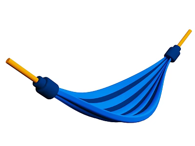 Blue Hammock With Yellow Poles And Soft Fabric Ideal For Outdoor Relaxation 3d model
