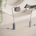 Modern Floor Lamps with Cylindrical Bases Black Poles in Minimalist Interior with Green Plants