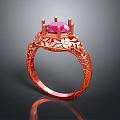 Rose Gold Ring With Pink Gemstone And Intricate Floral Carvings Design