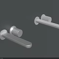 Two Black Wall Mounted Faucets Sleek Modern Metal Design Installed On Light Colored Wall