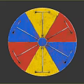 Colorful Round Playground Toy With Red Yellow Blue Sections And Metal Rings