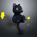 Cute Black Cartoon Cat Character With Pink Ears Yellow Eyes And Yellow Stars