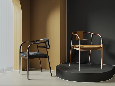 Modern Dining Chairs With Wooden Frame And Black Upholstery In Contemporary Interior 3d model