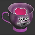 Pink Cartoon Cat Design Mug With Heart Shape Glasses And Whiskers For Daily Use