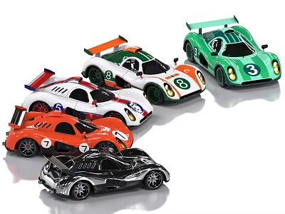 Colorful Toy Race Car Models Featuring Numbered Designs And Various Colors 3d model