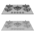 Modern Kitchen Gas Hob With Black Glass Surface Multiple Burners And Control Knobs 3d model