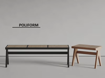 Poliform Modern Stools With Black And Wooden Frames And Woven Seats 3d model