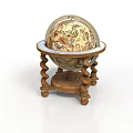 Decorative Globe With Intricate Map Design On Wooden Carved Base For Home Decor