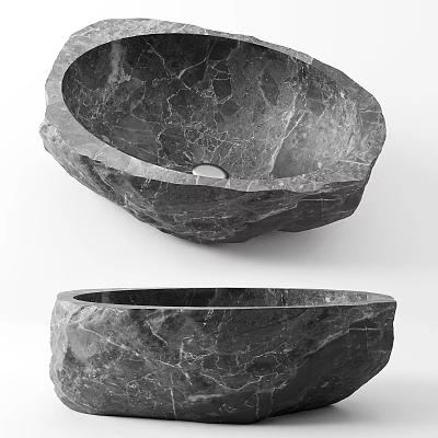 Natural Stone Washbasin With Irregular Shape And Rough Textured Surface For Modern Bathroom 3d model