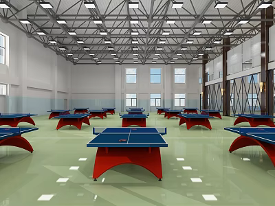 Indoor Sports Fitness Facility With Multiple Table Tennis Tables Spacious Area And Bright Lighting 3d model