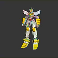 Futuristic Game Movie Character Silver Yellow Red Mecha Robot With Geometric Design Standing Pose