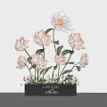 Elegant Floral Display With Pink Flowers Green Leaves And Small Flowers At Bottom