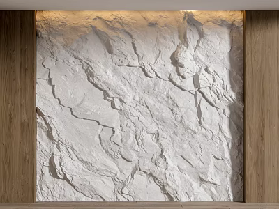 White Rock Textured Feature Wall with Wooden Frame and Top Lighting 3d model