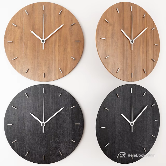 Minimalist Style Round Wall Clocks Wooden And Black Design For Home Decor 3d model 