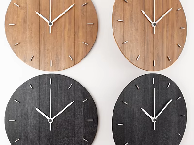 Minimalist Style Round Wall Clocks Wooden And Black Design For Home Decor 3d model