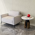 Light Beige Single Sofa With Round Side Table And Red Decor On Marble Floor 3d model