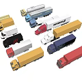 Various Types Of Colorful Truck Models Including Cargo Vans And Semi Trailers