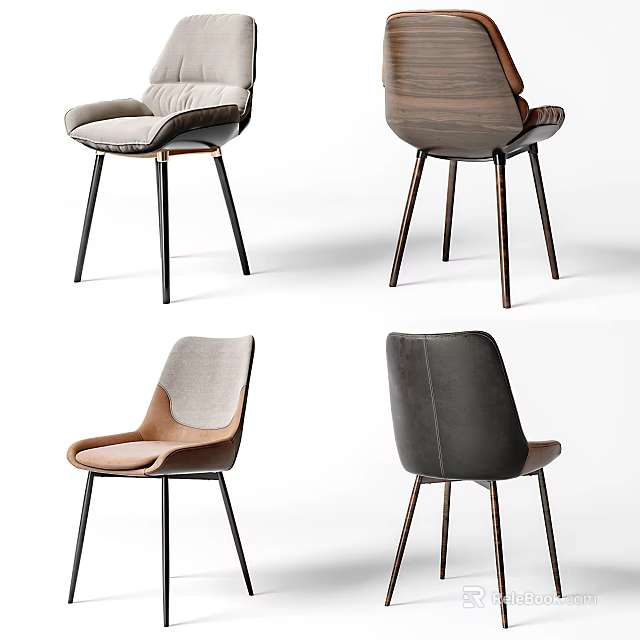 Stylish Modern Accent Chairs Featuring Various Upholstery Materials And Metal Wooden Legs 3d model 