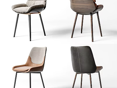 Stylish Modern Accent Chairs Featuring Various Upholstery Materials And Metal Wooden Legs 3d model