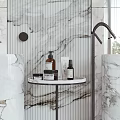Marble Bathroom Sink Interior With Dual Washbasins Black Faucet Mirror And Toiletries