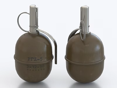 Two RGD 5 Military Grenades With Metallic Bodies And Inscriptions 3d model
