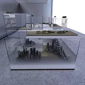 Modern Cultural Center Interior Design Showcasing Exhibition Models In Glass Display Cases