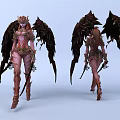 Game Movie Character With Black Wings Ornate Armor And Swords In Fantasy Style