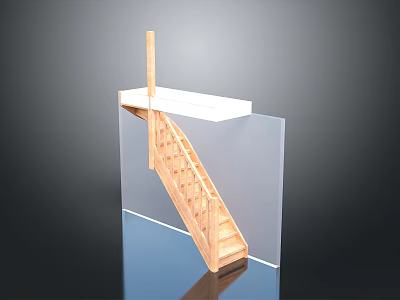 Wooden Staircase Design With White Platform And Glass Railing Interior 3d model