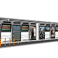 Modern Bus Station Featuring Glass Walls Advertising Billboards Yellow Railings And Shelter Roof
