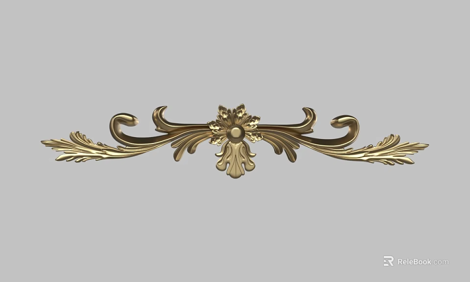 Golden Carved Decoration Classic Ornate Design With Floral Center And Scroll Patterns 3d model 