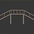 Wooden Walkway Bridge With Railings And Concrete Support Pillars On Dark Reflective Surface