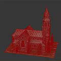 Detailed Church Model With Tall Spire Tower Arched Windows Stone Exterior And Lawn Base