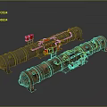 Industrial Cylindrical Equipment With Gray And Rusty Metal Structures And Red Components