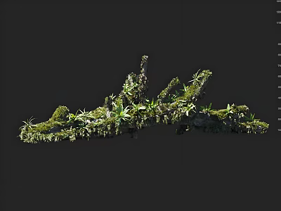 Natural Rock Formation Covered With Green Moss And Small Plants 3d model
