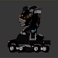 Black White Mechanical Robot With Transformable Pickup Truck And Orange Accents