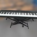 Black Electronic Keyboard With White Piano Keys And Sturdy Black Metal Stand