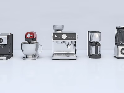 Modern Household Kitchen Appliances Featuring Coffee Maker Blender Grinder And Mixer Design 3d model