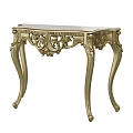 Golden Ornate Decorative Table With Intricate Carvings And Curved Legs Design