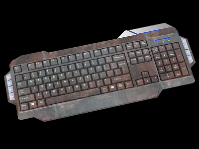 Vintage Design Computer Keyboard With Mechanical Keys Numeric Keypad And Wooden Texture 3d model