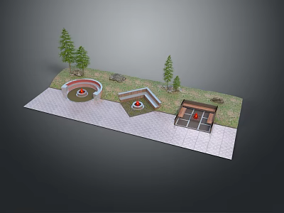 Small Outdoor Leisure Space With Circular Areas Benches Trees And Paved Ground 3d model