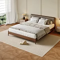 Modern Double Bed Interior With Wooden Frame Bedside Tables Lamps And Floor Rug
