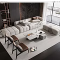 Modern Comfortable Sofa And Coffee Table Set With Upholstered Cushions In Living Room