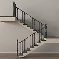 Modern Staircase With Black Handrail White Steps And Gray Wall On Wooden Floor