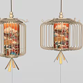 Traditional Chinese Lanterns With Golden Metal Frames And Colorful Decorative Patterns