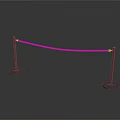Red Rope Barrier With Black Stanchions And Round Bases On Gray Background