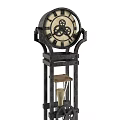 Vintage Grandfather Clock With Black Metal Frame Hourglass And Wooden Base