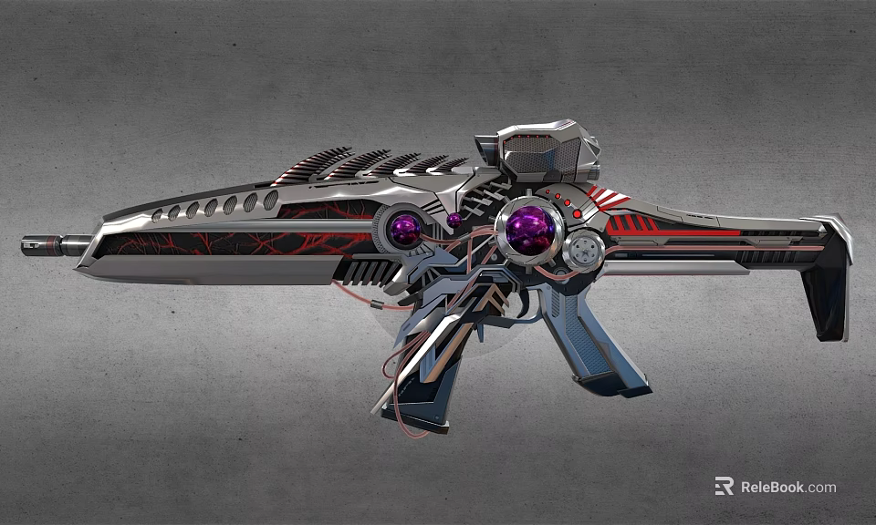 Futuristic Sci fi Weapon With Metallic Body Purple Glowing Elements And Red Accent Lines 3d model 